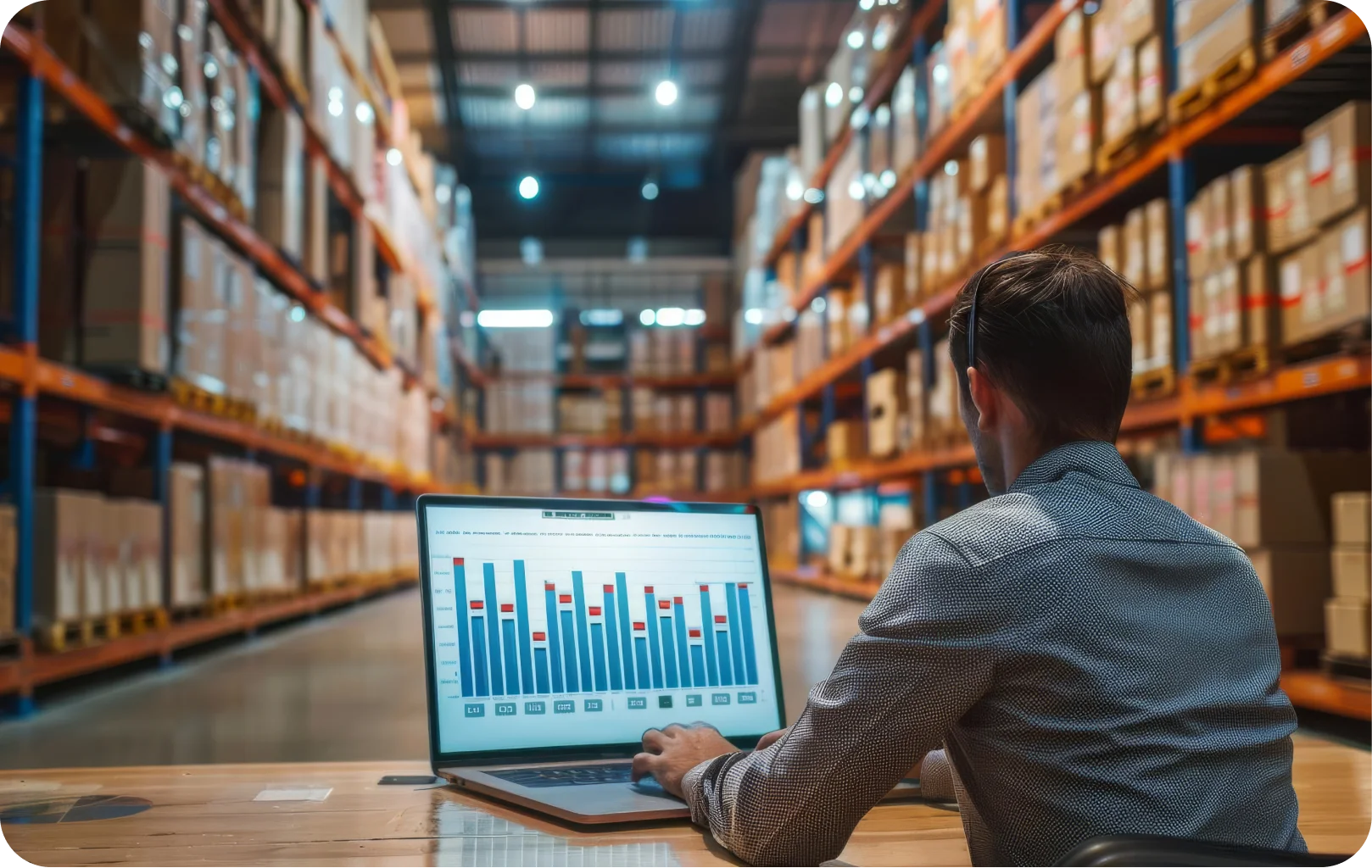 Supply chain analyst reviewing inventory