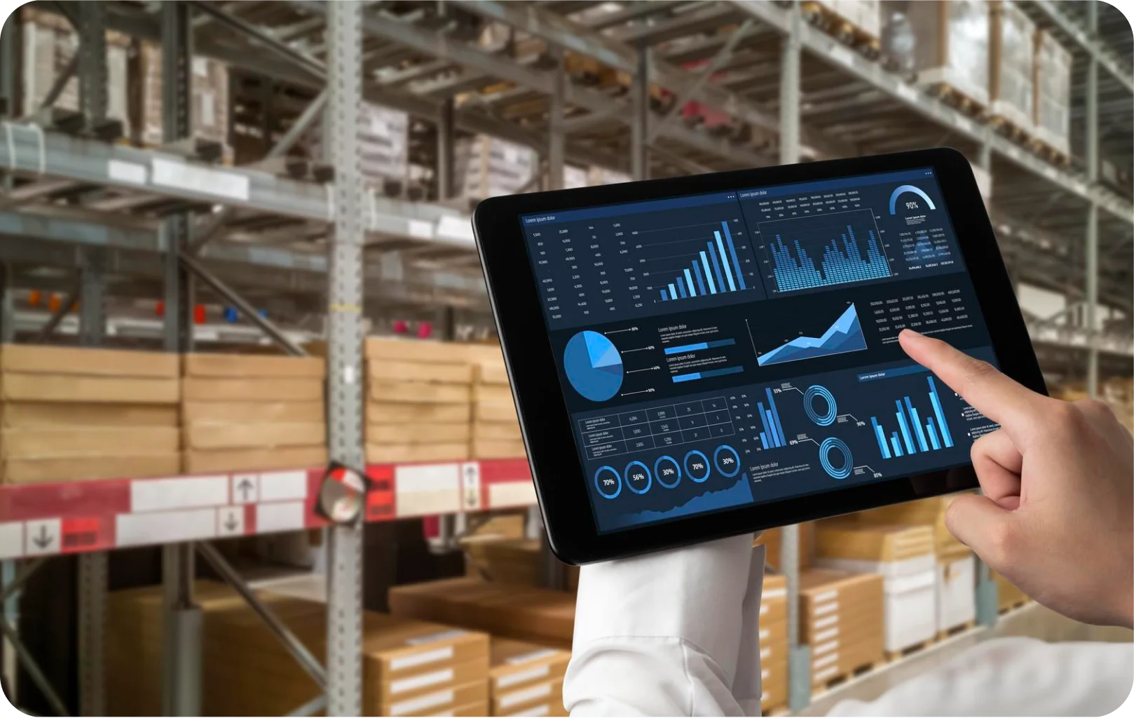 Inventory management dashboard on tablet